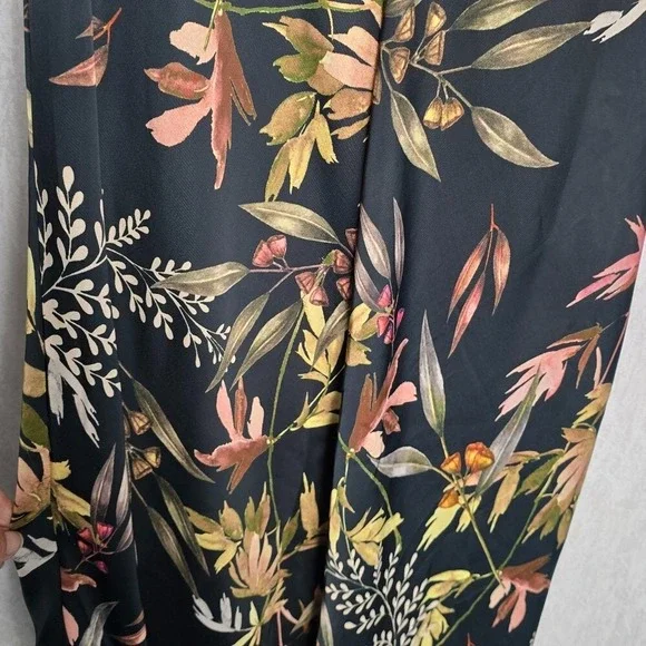 Elan Womens M Maxi Dress Long Lng Sleeve Tie Waist Button Up Black Olive Floral - Picture 8 of 11